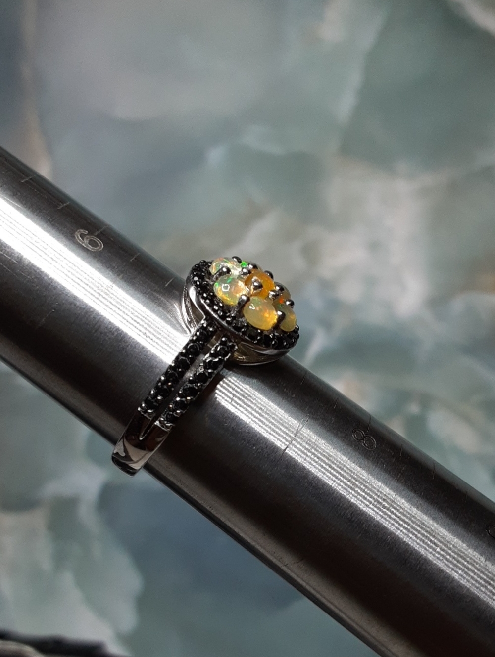 925 black spinel,  Ethiopian Opals ring. - Picture 3 of 3